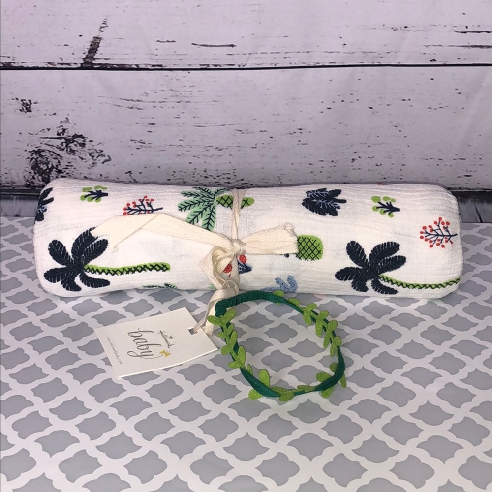 Hallmark Baby NWT Botanicals Newborn Picture Swaddle Blanket Headband Crown Set